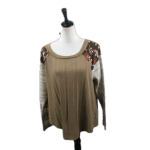 Cato Color Block Exposed Seams Long Sleeve Knit Top Size Large